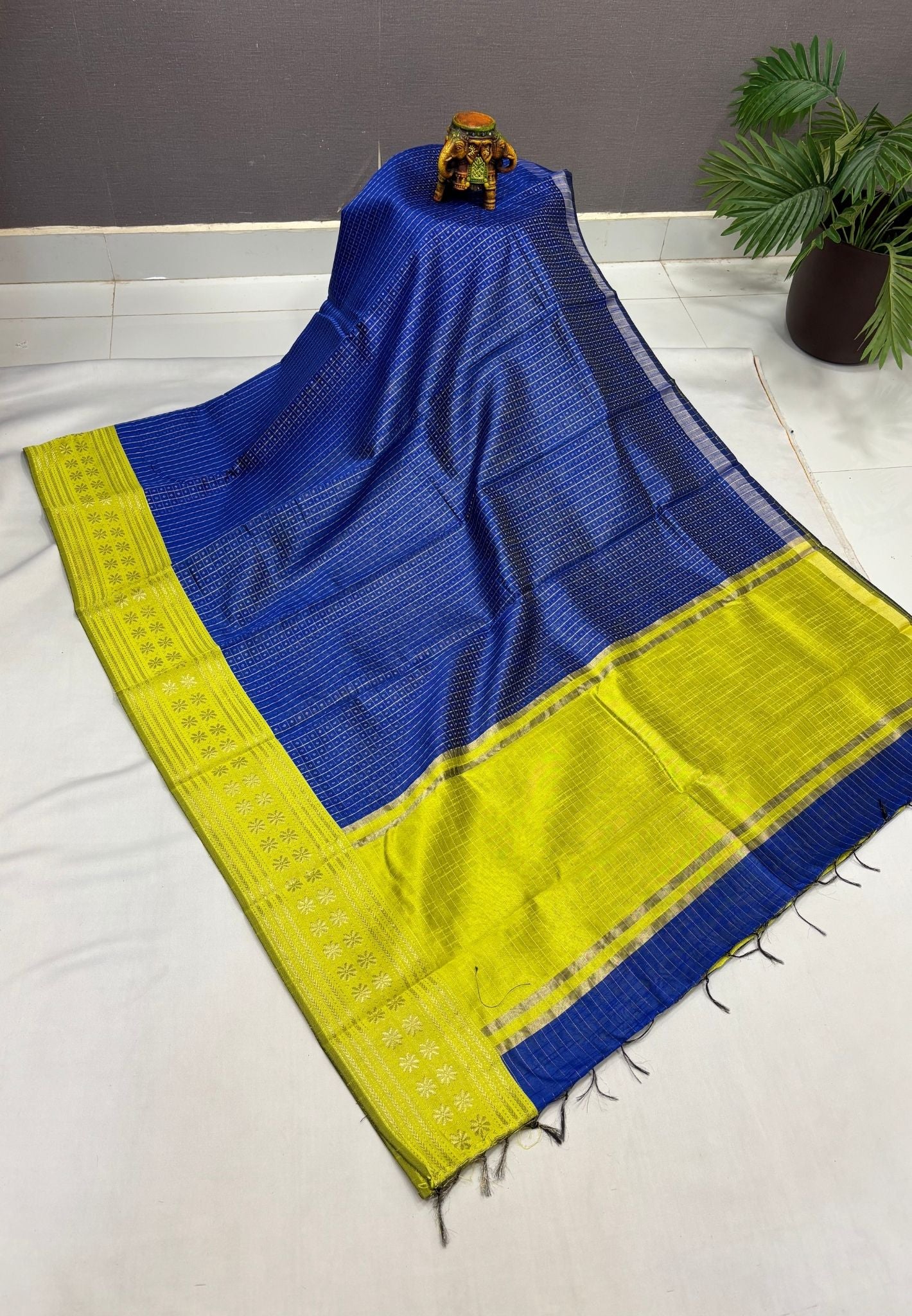 Raw Silk Saree-MS Blue in 1000 Butta with Contrast Zari Border