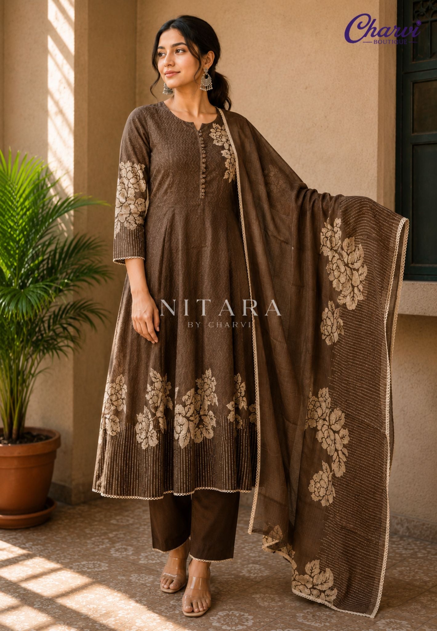 3pcs Floral Embroidery Kurti Set