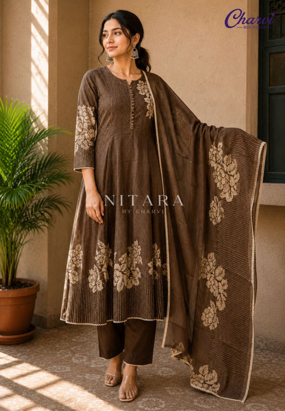 3pcs Floral Embroidery Kurti Set
