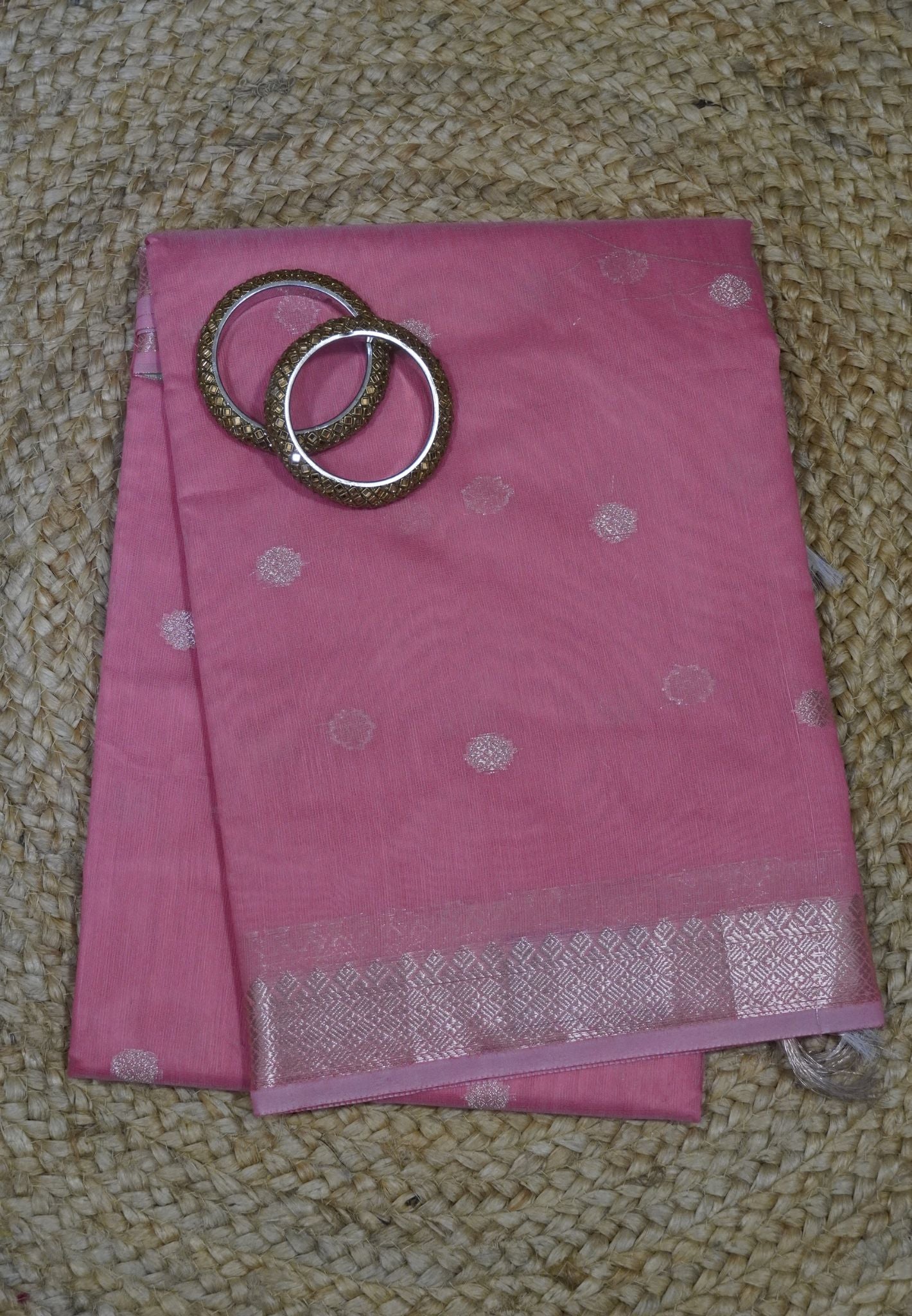 Maheshwari Silk Saree - Peach Pink