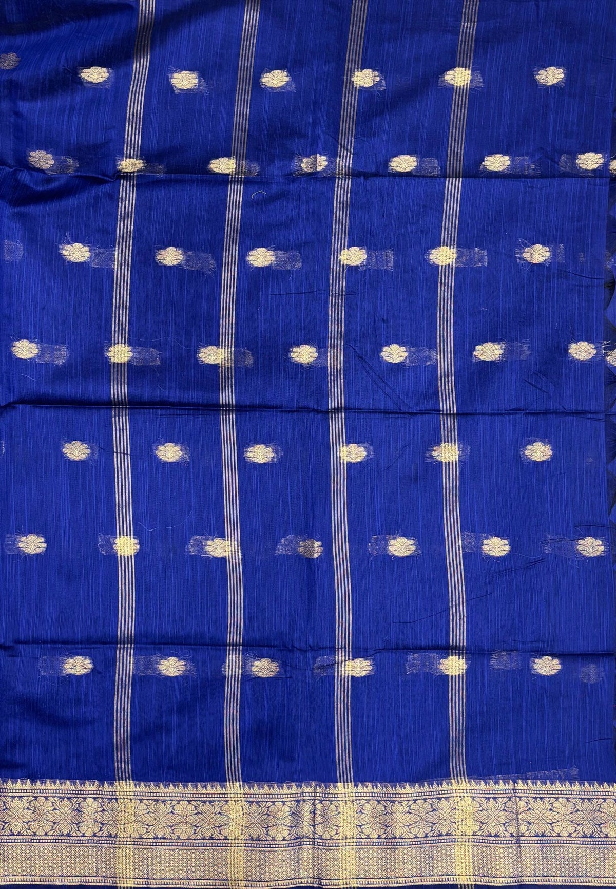 Cotton Saree-Ms Blue In Floral Zari Stripe Border