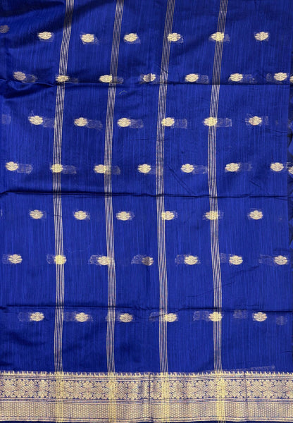 Cotton Saree-Ms Blue In Floral Zari Stripe Border
