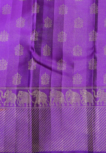 Pure Kanchipuram Silk Saree- Sunset Orange with Architectural motif