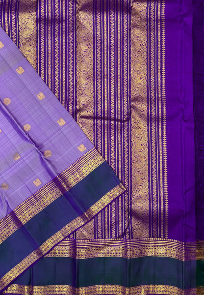 Pure Kanchipuram Silk Saree-Lavender In Vertical Medallion Zari With Contrast Border