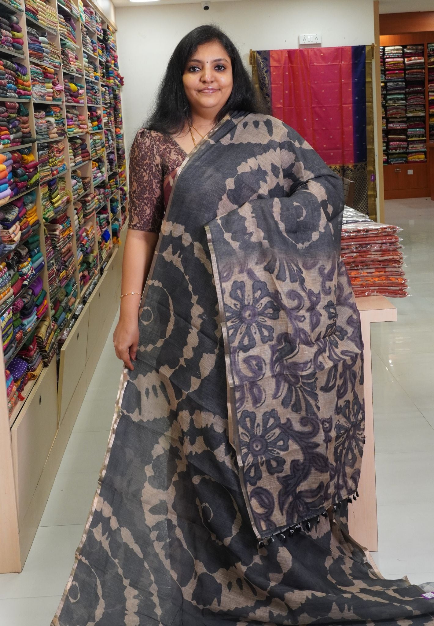 Linen Saree -Grey