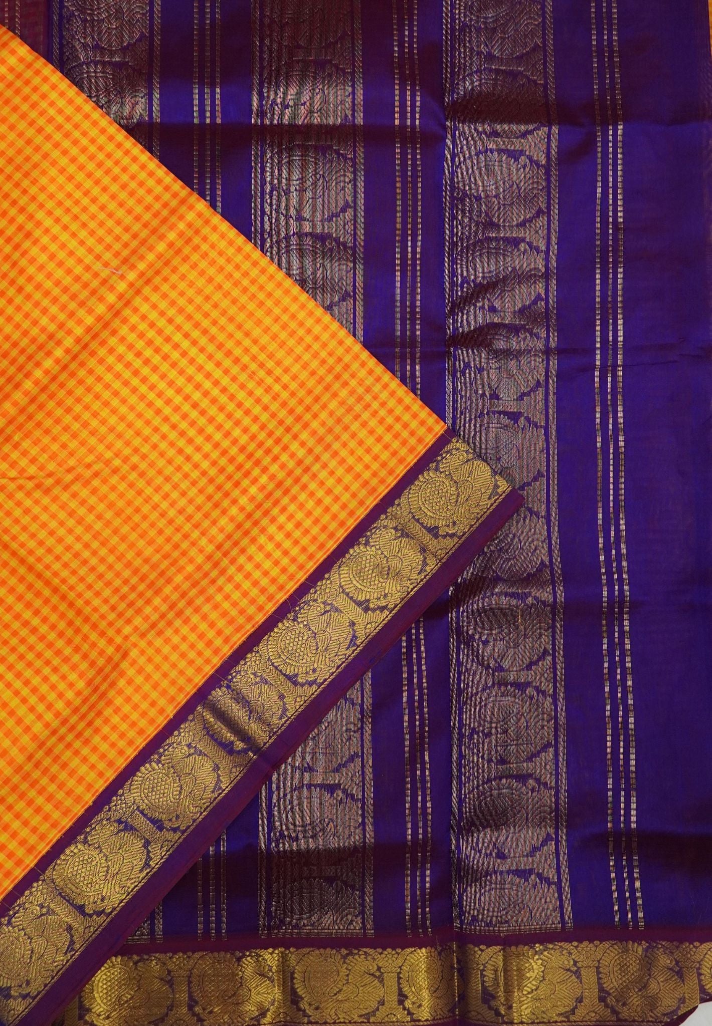 Pure Silk Cotton Saree-Lime Yellow with Palum Pazhamum Checks