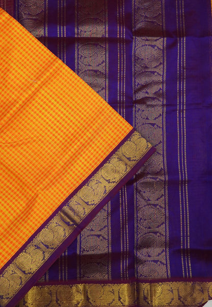 Pure Silk Cotton Saree-Lime Yellow with Palum Pazhamum Checks