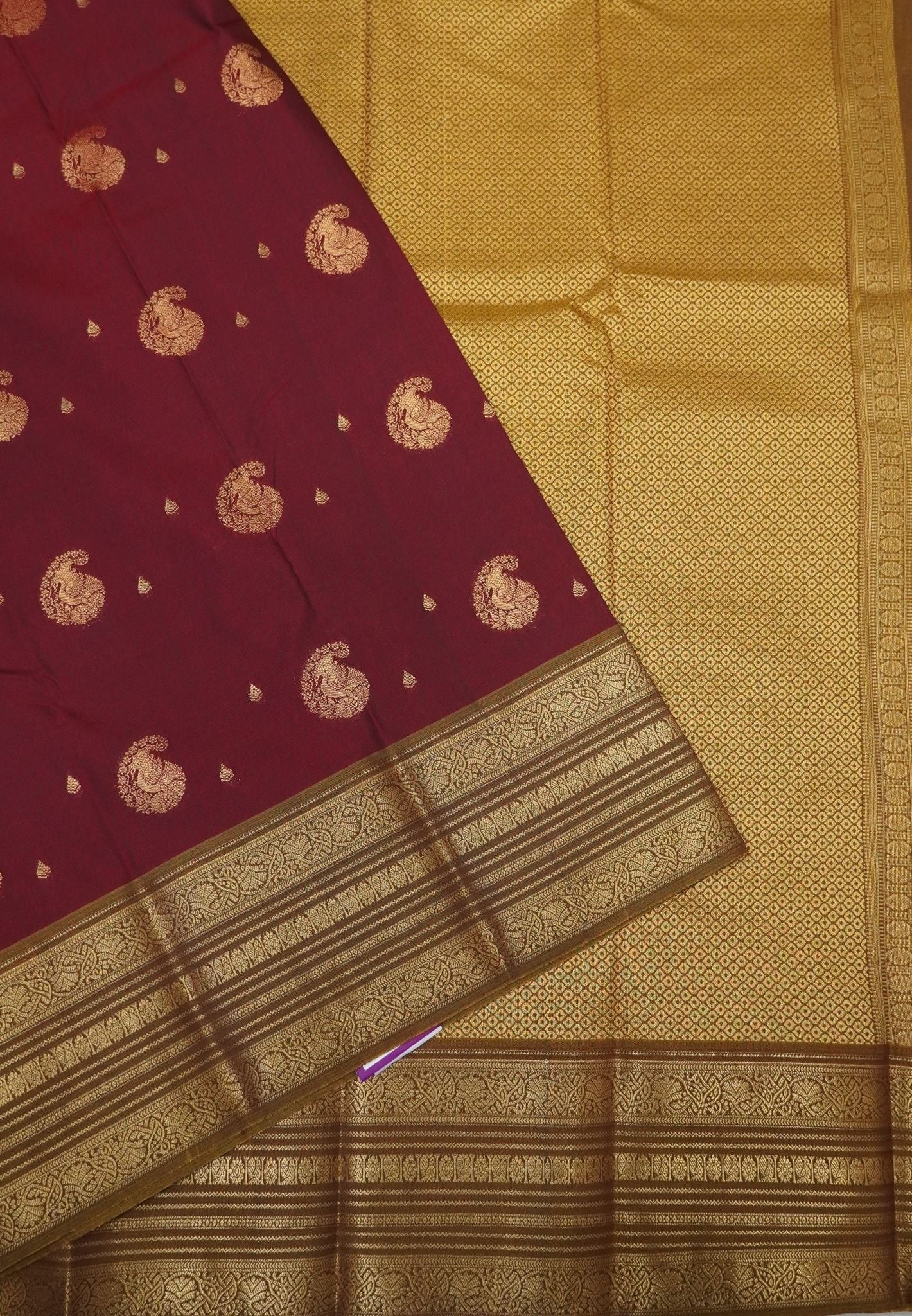 Budget Kanchipuram Saree-Maroon with Contrast Varisapet Border