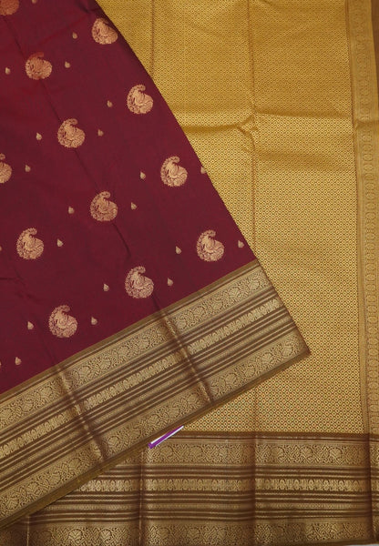 Budget Kanchipuram Saree-Maroon with Contrast Varisapet Border