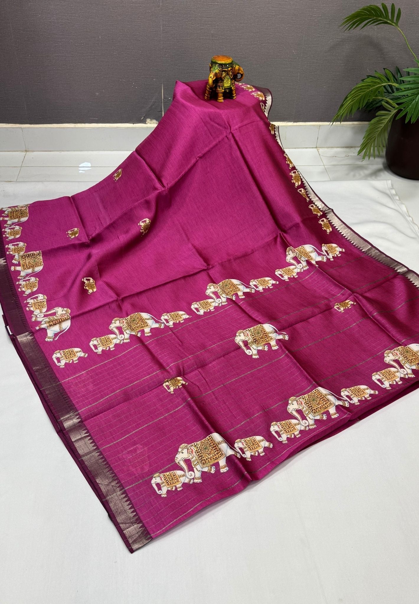 Pure Mangalgiri Silk Saree-Muted Wine With Tanjore Print