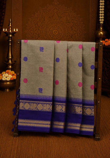 Chettinad Cotton Saree-Grey-Violet