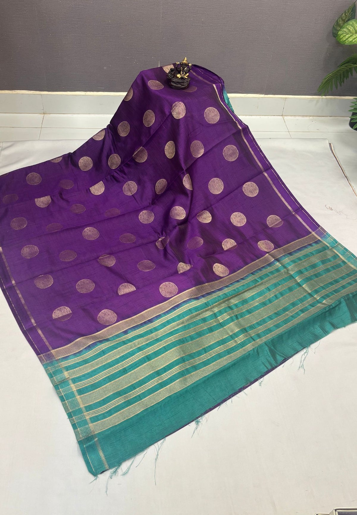 Soft Tussar saree-Purple With Round Motif