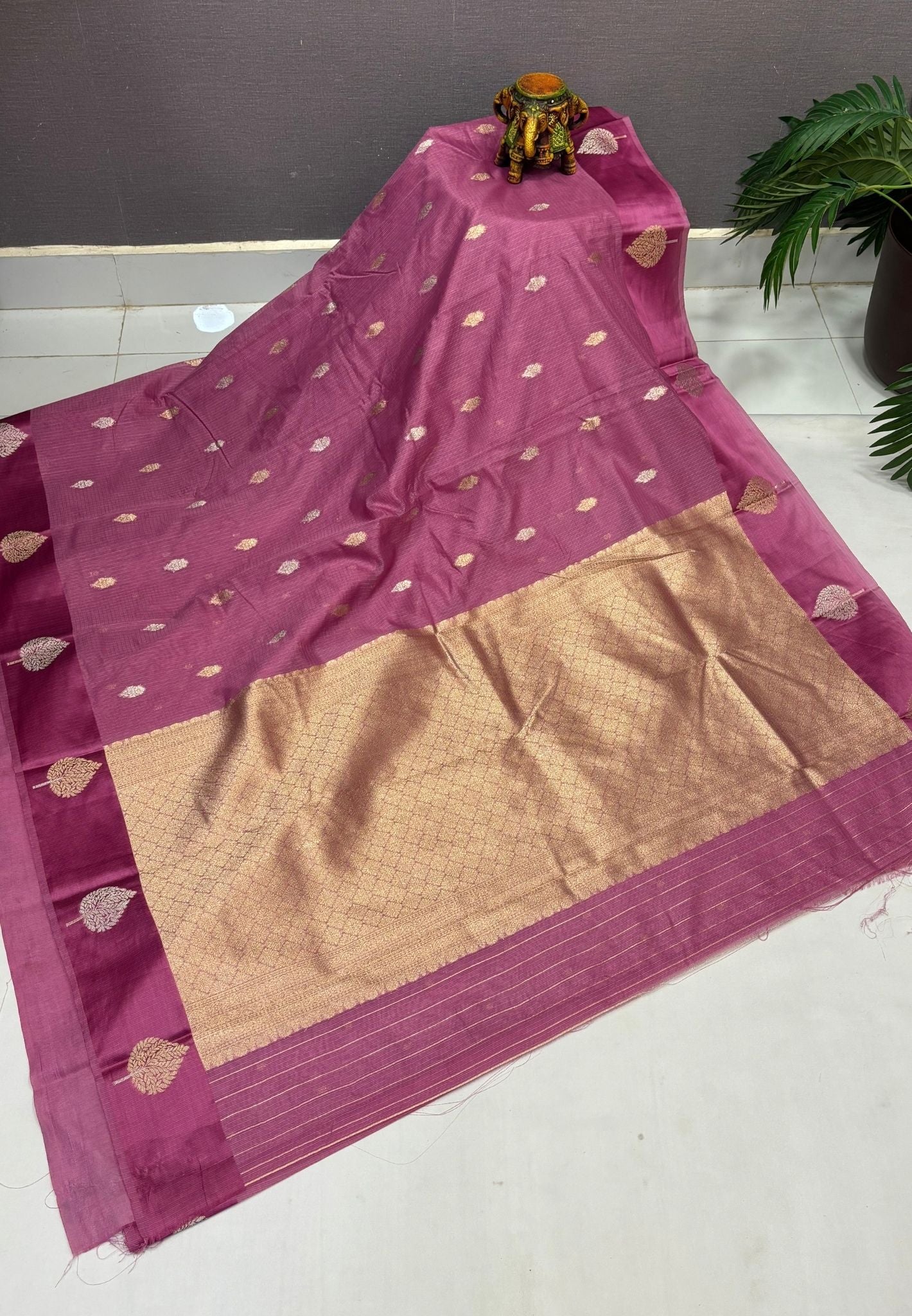 Art Silk Kota Saree-Muted Purple In Geometric Zari Brocade Border