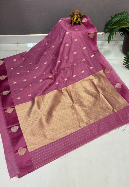 Art Silk Kota Saree-Muted Purple In Geometric Zari Brocade Border