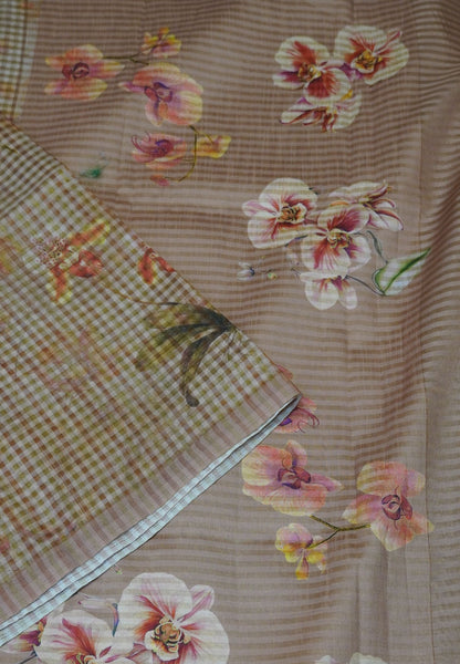 Organza Tussar  Saree - Honey with Floral Pattern