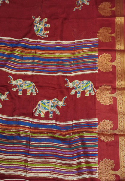 Chiffon Saree-Red with Tree Zari