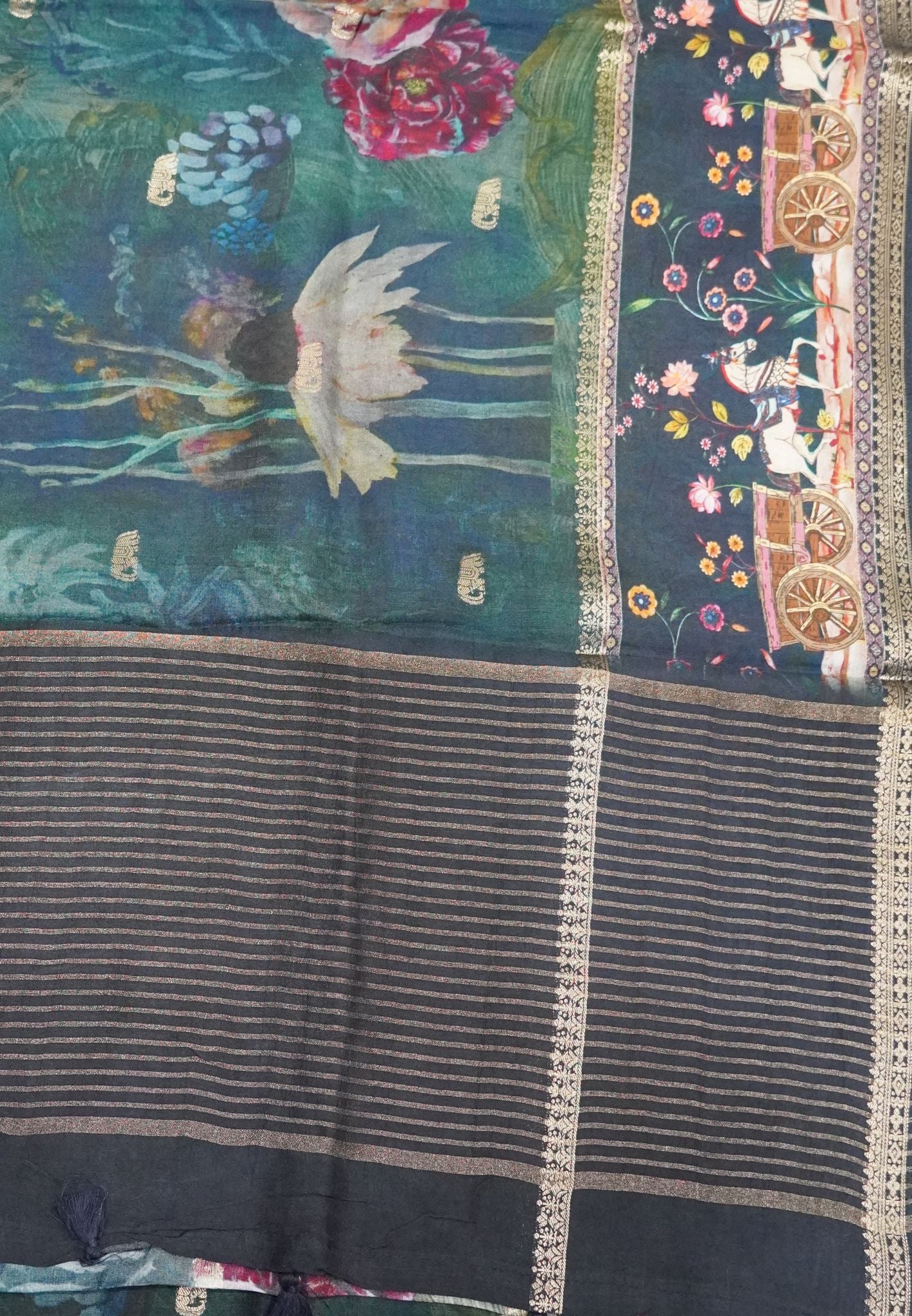 Pure Dola Silk Saree-Dark Peacock Green