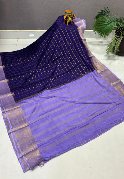 Viscose Saree-Violet in Checked Zari Pattern Border