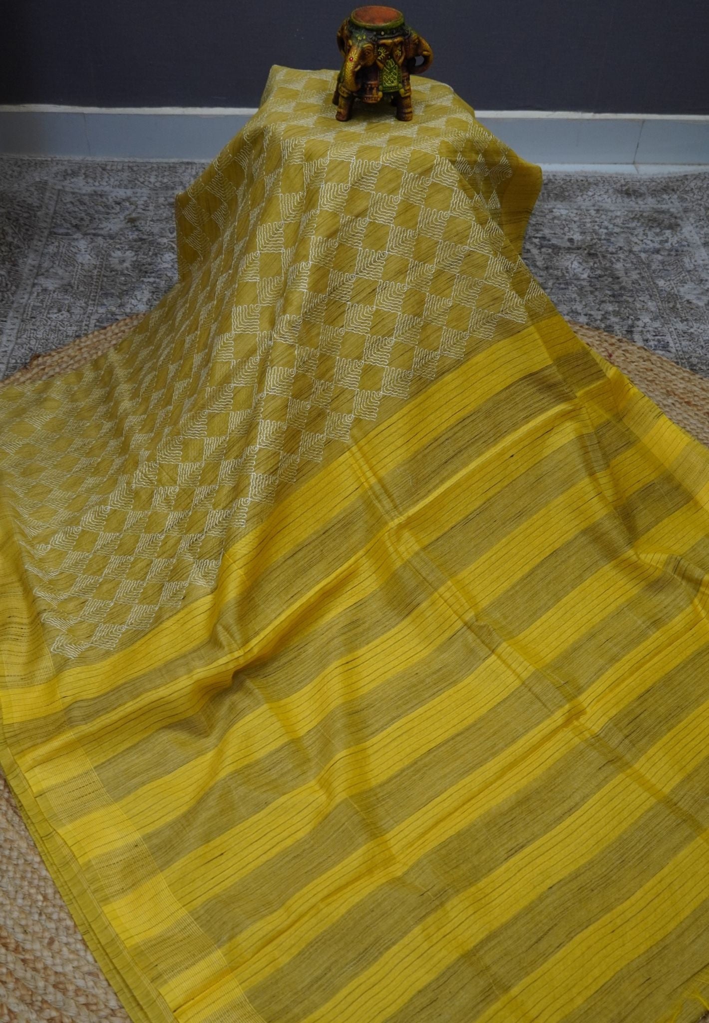 Kota Tussar Saree-Yellow Embroidery