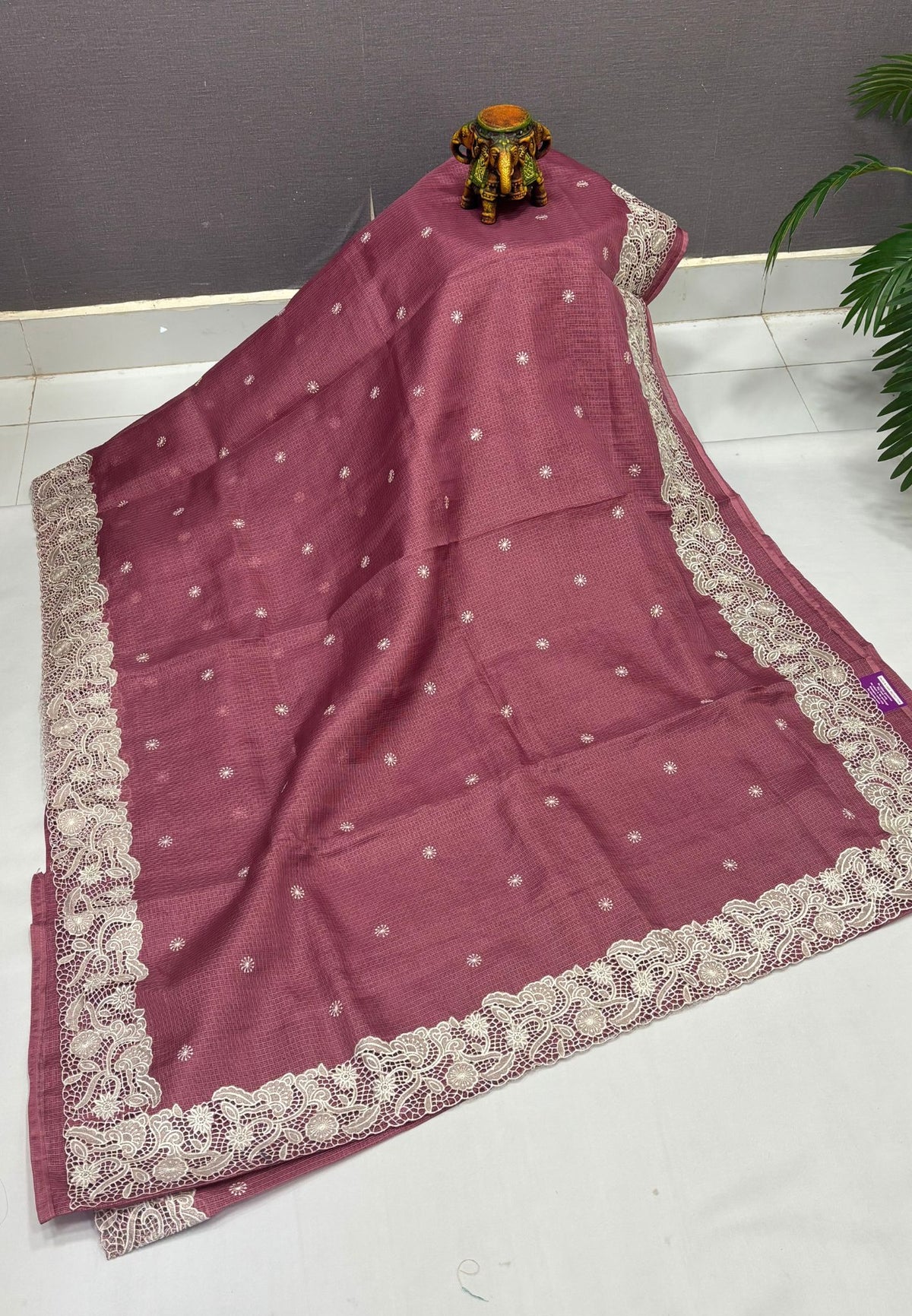 Kota Saree-Wine In Floral Jaali Lace Border
