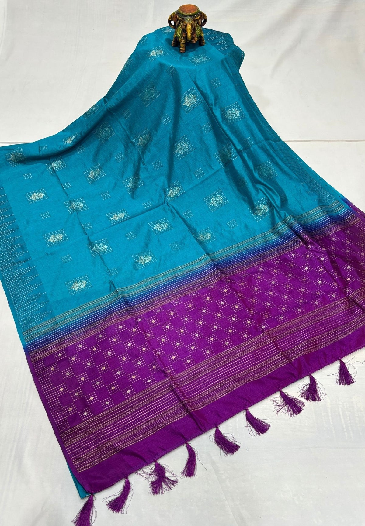 Chanderi Saree-Ramar Blue with Zari Lines