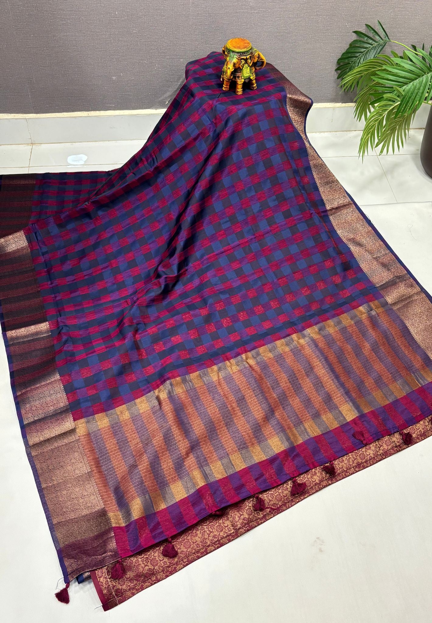Bamboo Tussar Saree-Wine In Palum Pazhamum Border