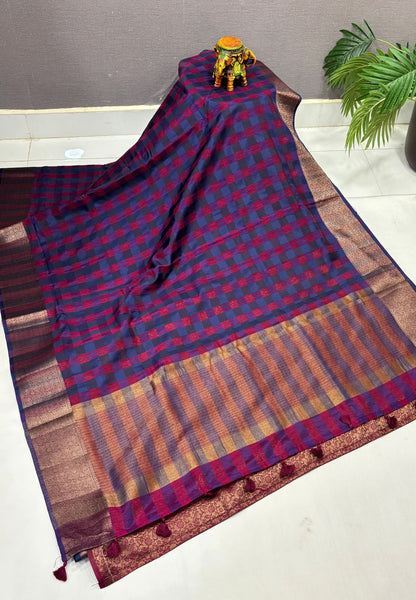 Bamboo Tussar Saree-Wine In Palum Pazhamum Border