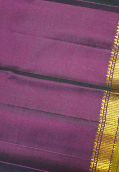 Pure Kanchipuram Silk Saree - Peacock Green with Small Border