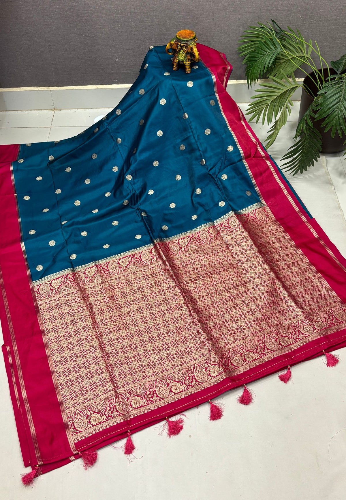 Gaji Silk Saree-Ramar Blue in Butta Retpet Zari with Contrast Border