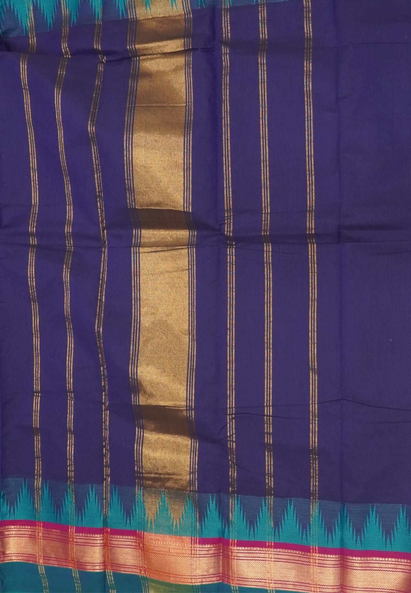 Chettinadu Cotton Saree-Navy Blue with Thazhamboo Pattern