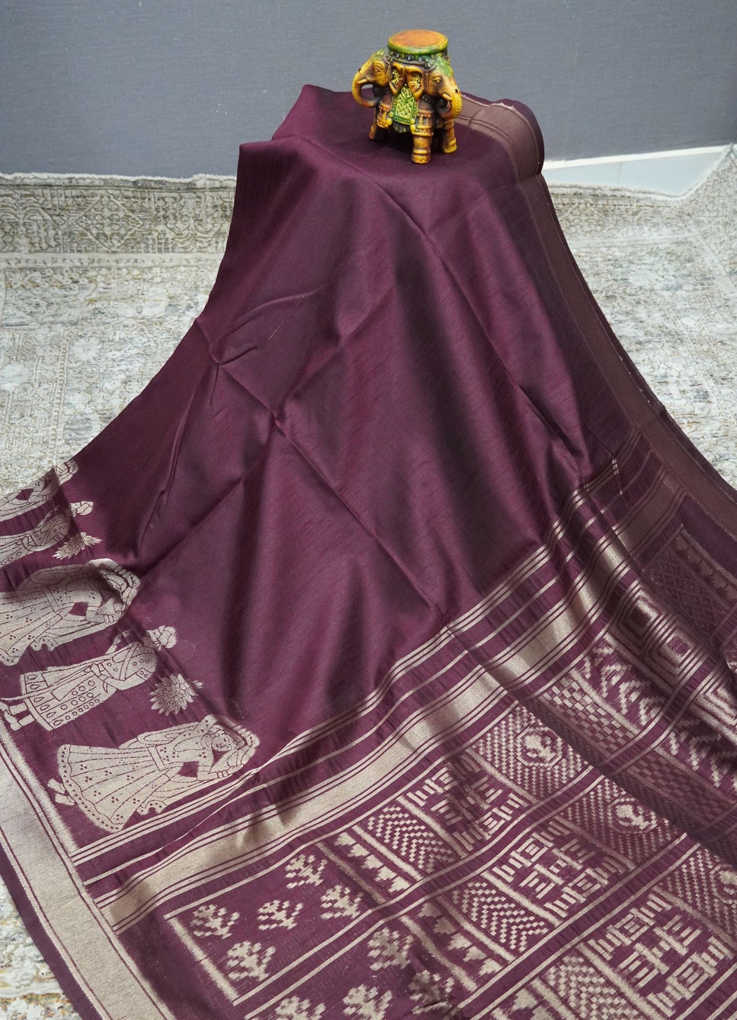 Semi Raw Silk Saree - Maroon with Doll Zari