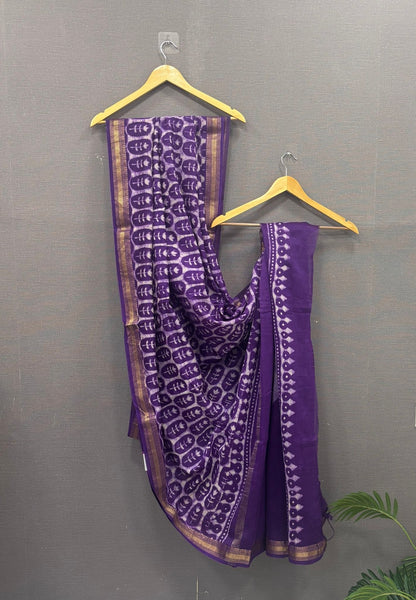 Pure Maheshwari Silk Cotton Saree-Purple