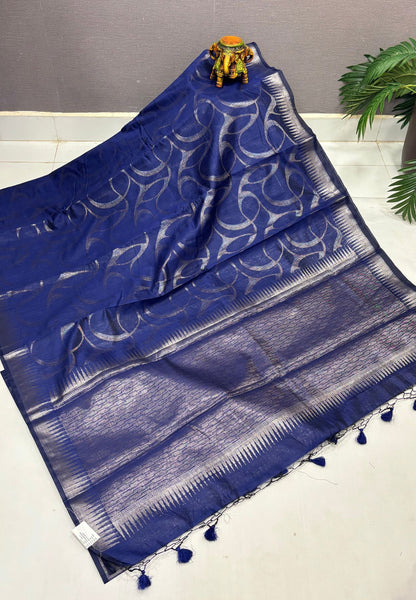 Tissue Silk Saree-Blue In Abstract Loop Zari Border
