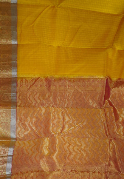 Pure Kanchipuram Silk Saree- Yellow with Light Peach Border