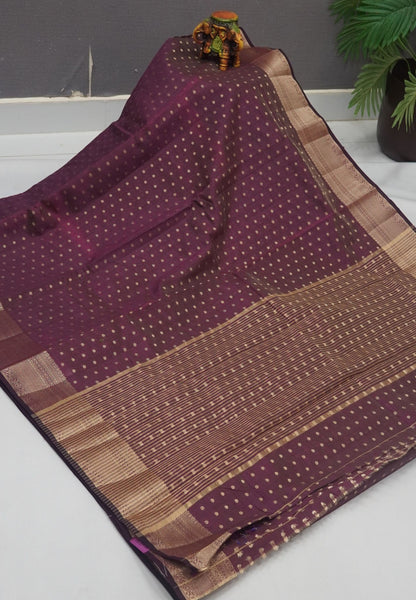 Semi Tussar Saree-Arakku with Golden Zari Bud Buttas