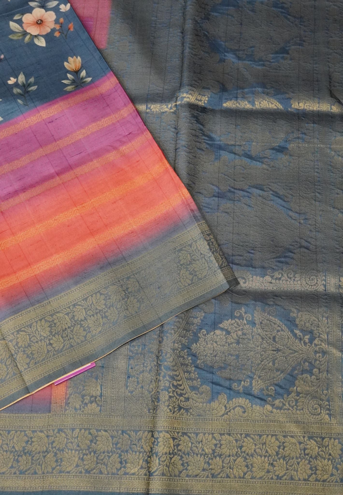 Dola Silk Saree-Blue with Floral