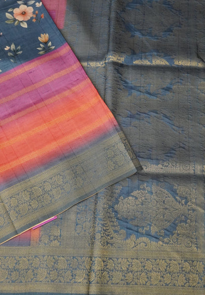 Dola Silk Saree-Blue with Floral