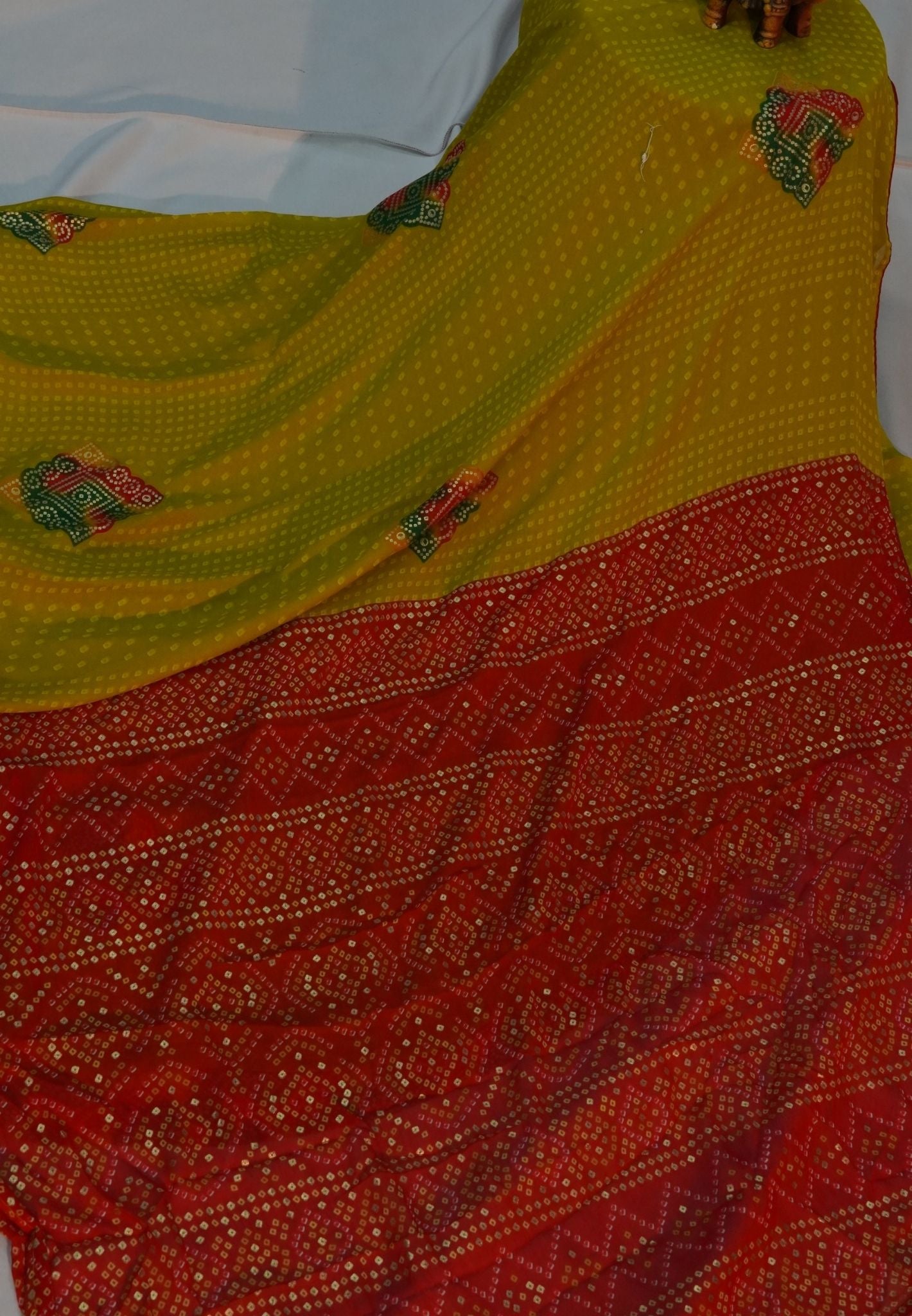 Chiffon Saree-Lime Green in Diamond Bandhini Pattern