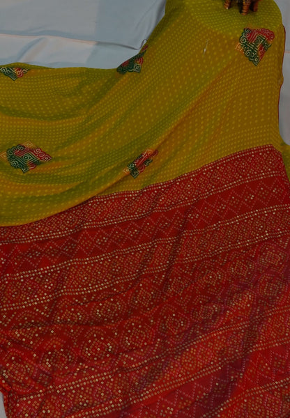 Chiffon Saree-Lime Green in Diamond Bandhini Pattern