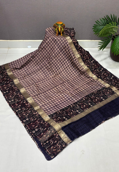 Pure Chanderi Saree-Black In Linear Zari Border
