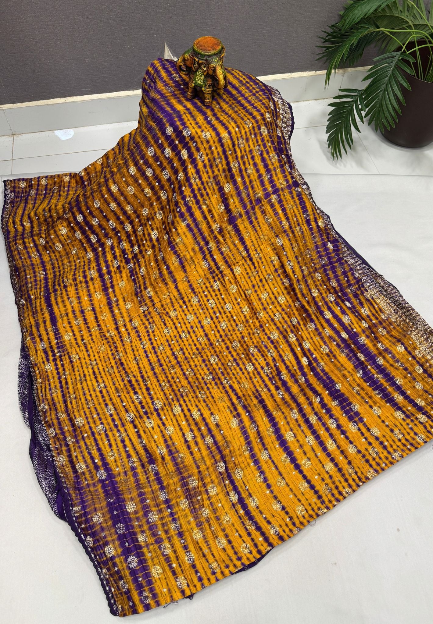 Pure Banarasi Kaddi Georgette Saree-Mustard In Jaal Zari Floral Border