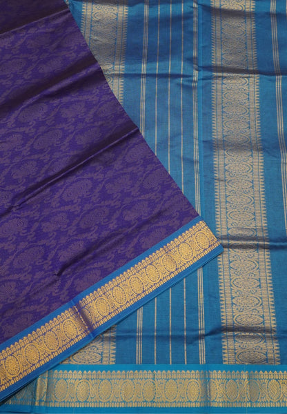 Pure Silk Cotton Saree-Blue-Zari Emboss With Contrast Border