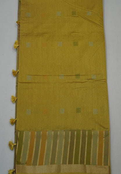 Semi Tussar Saree-Mehandi green