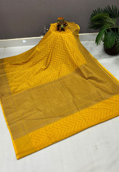 Banarasi Saree-Yellow In Zigzag Zari Border