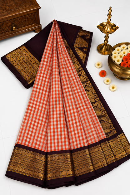 Pure Silk Cotton Saree- Palum Pazhamum Small Checks