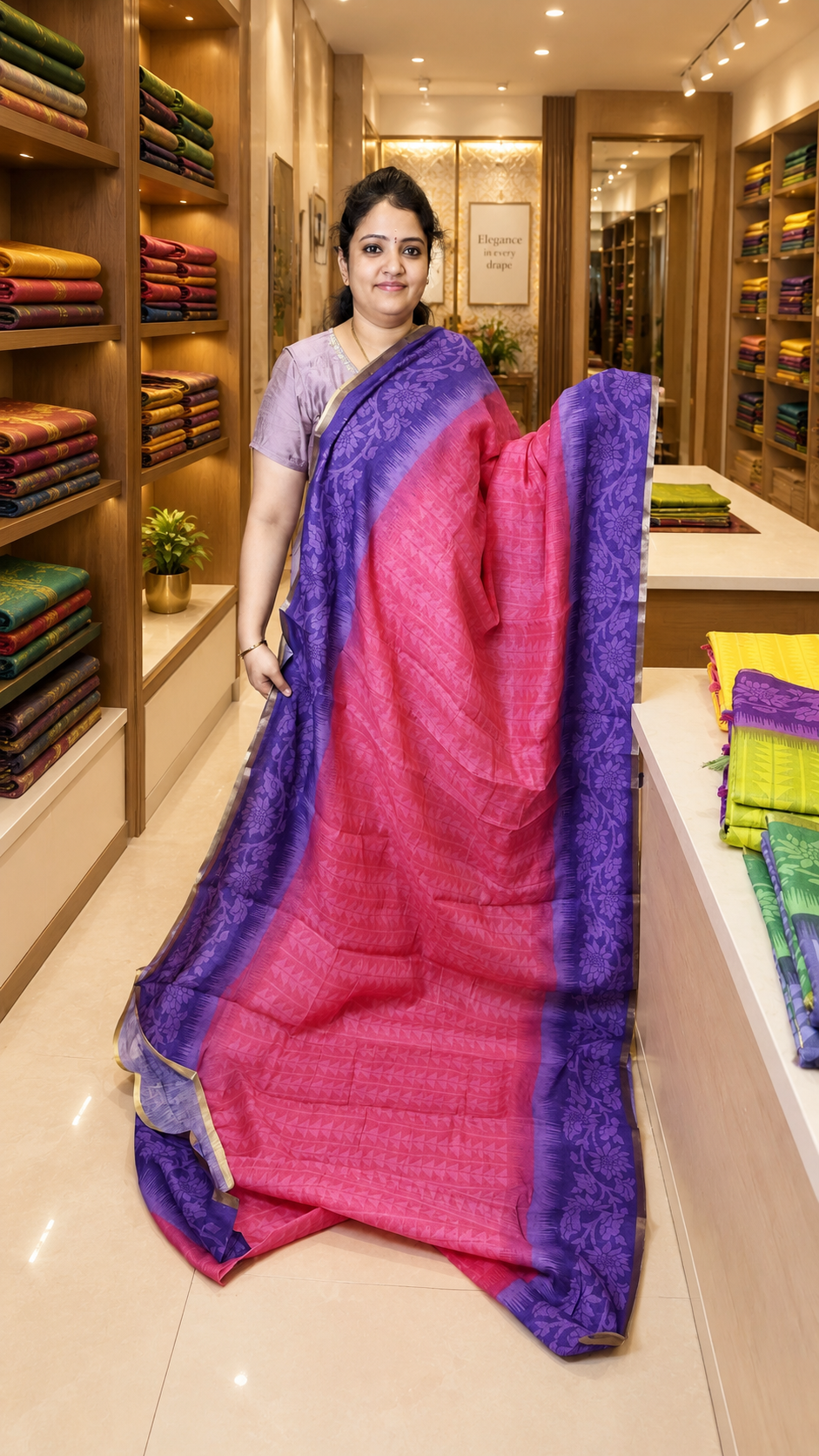 Linen Saree-Pink-Violet with Abstract Pattern