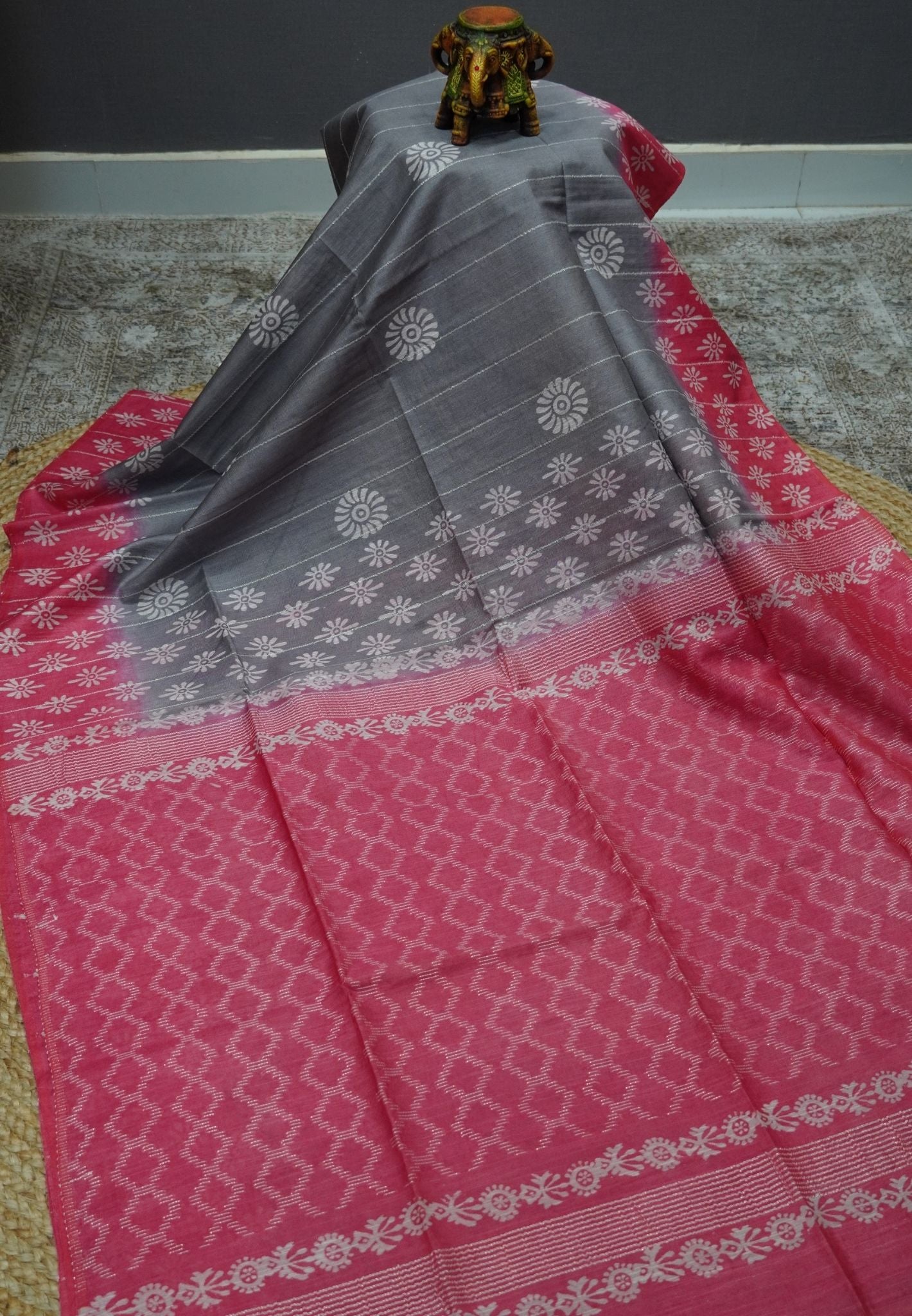 Bhagalpur Cotton Saree-Grey