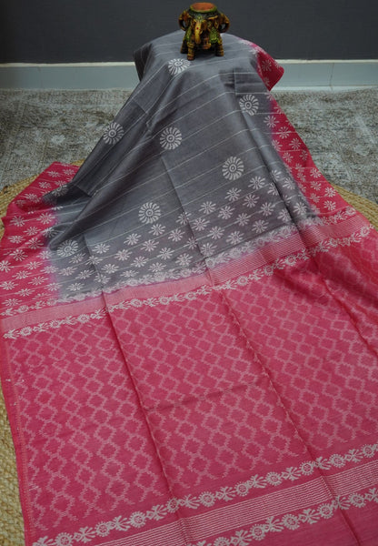 Bhagalpur Cotton Saree-Grey
