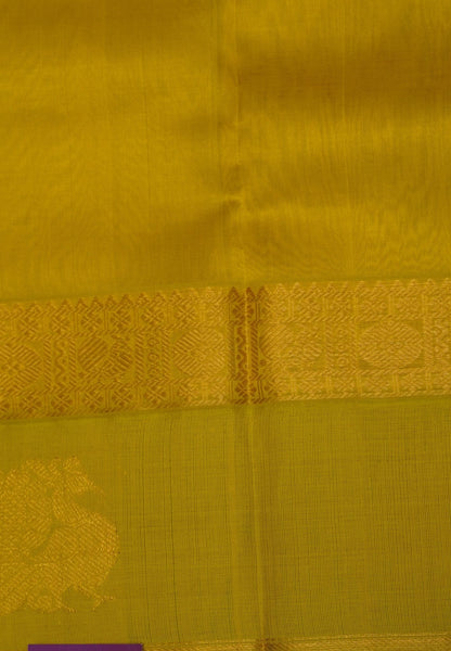 Pure Silk Cotton Saree-Sandal with Lime Yellow in Traditional Annapakshi Border