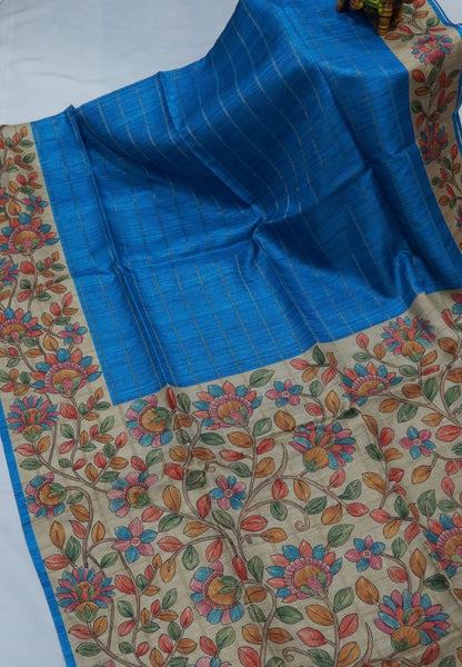 Semi Tussar Saree-Blue